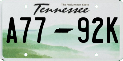 TN license plate A7792K