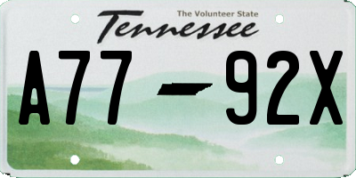 TN license plate A7792X
