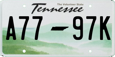 TN license plate A7797K