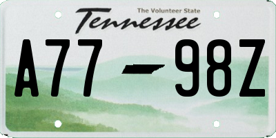 TN license plate A7798Z