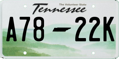 TN license plate A7822K