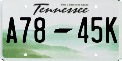 TN license plate A7845K