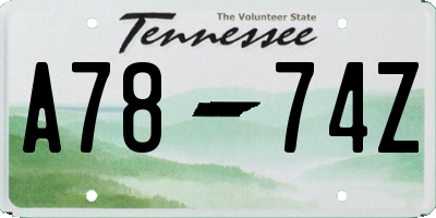 TN license plate A7874Z