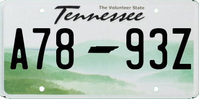 TN license plate A7893Z