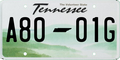 TN license plate A8001G