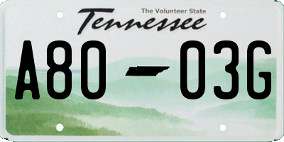 TN license plate A8003G