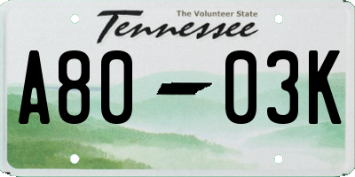 TN license plate A8003K