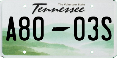 TN license plate A8003S