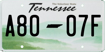TN license plate A8007F