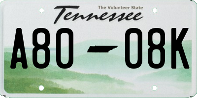 TN license plate A8008K