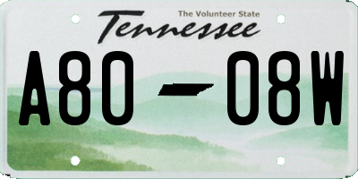 TN license plate A8008W