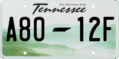 TN license plate A8012F