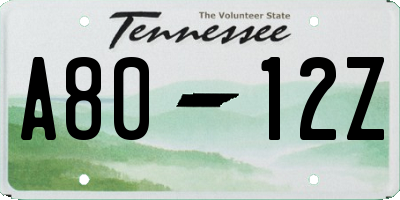 TN license plate A8012Z