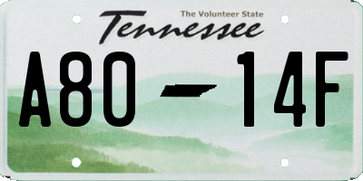 TN license plate A8014F