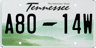 TN license plate A8014W
