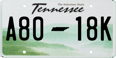 TN license plate A8018K