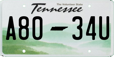 TN license plate A8034U