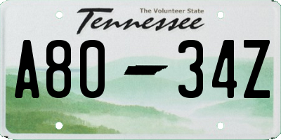 TN license plate A8034Z