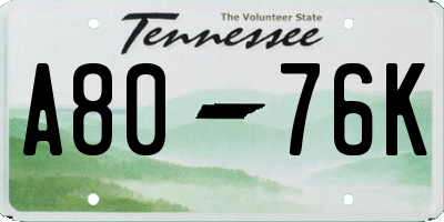 TN license plate A8076K
