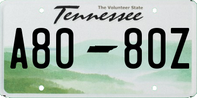 TN license plate A8080Z
