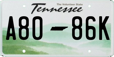TN license plate A8086K