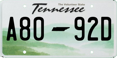 TN license plate A8092D