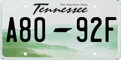 TN license plate A8092F