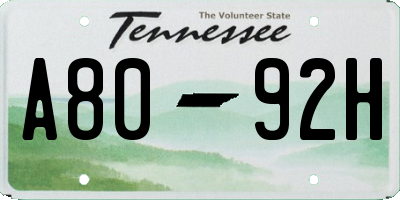 TN license plate A8092H