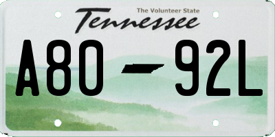 TN license plate A8092L