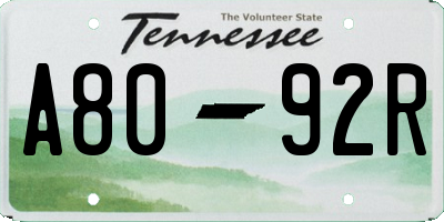 TN license plate A8092R
