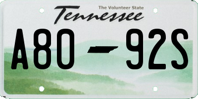 TN license plate A8092S