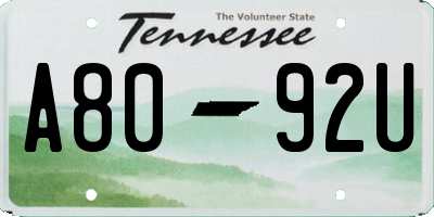 TN license plate A8092U