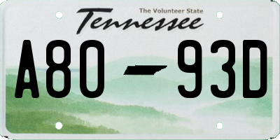 TN license plate A8093D