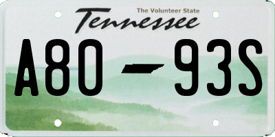 TN license plate A8093S