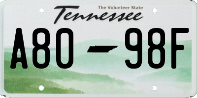 TN license plate A8098F