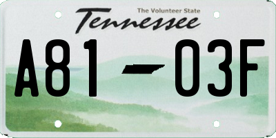TN license plate A8103F