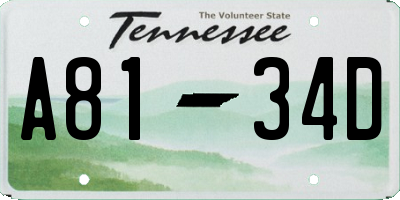 TN license plate A8134D