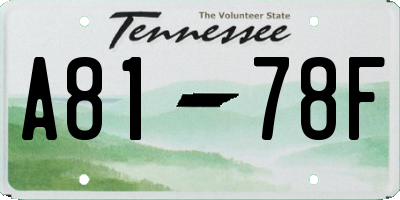 TN license plate A8178F