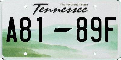 TN license plate A8189F