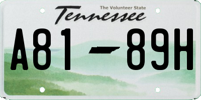 TN license plate A8189H