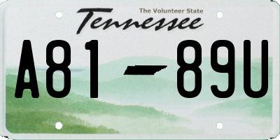 TN license plate A8189U
