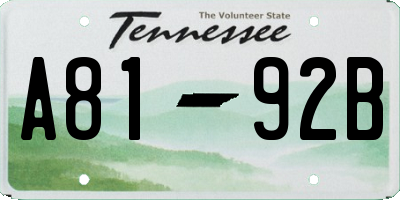 TN license plate A8192B