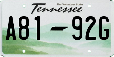 TN license plate A8192G
