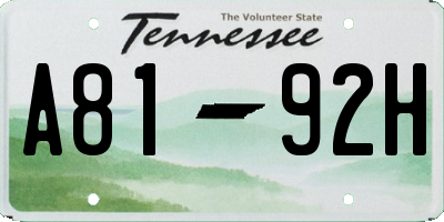 TN license plate A8192H