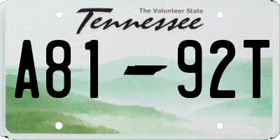 TN license plate A8192T
