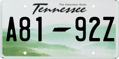 TN license plate A8192Z