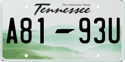 TN license plate A8193U