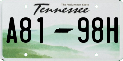 TN license plate A8198H