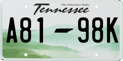 TN license plate A8198K