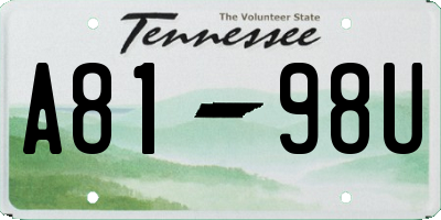 TN license plate A8198U